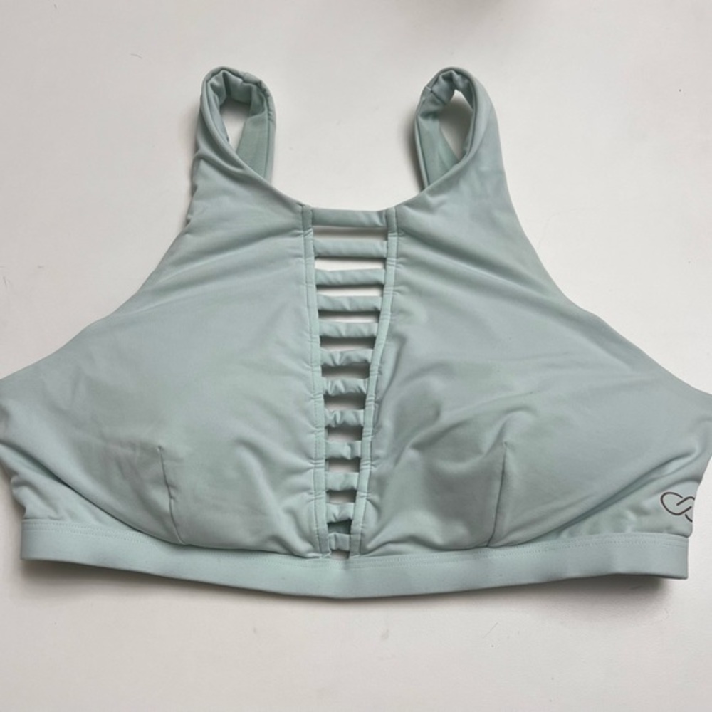 High Neck Light Aqua Strappy Sports Bra